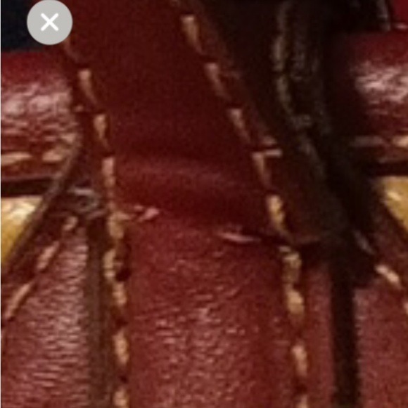 Etienne Aigner straw handbag brown with burgundy  Cordovan trim - Picture 12 of 13